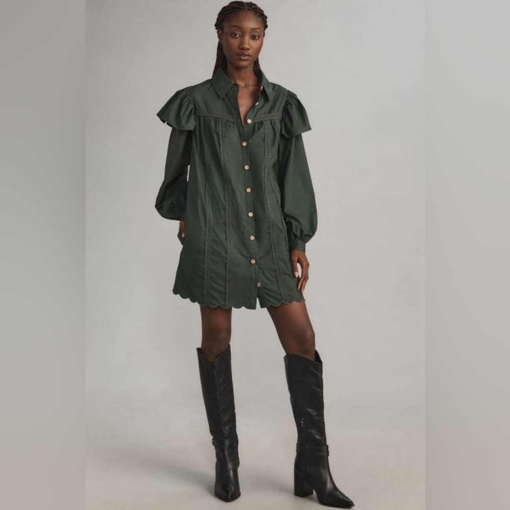 Farm Rio Long-Sleeve Embellished Collared Mini Dress